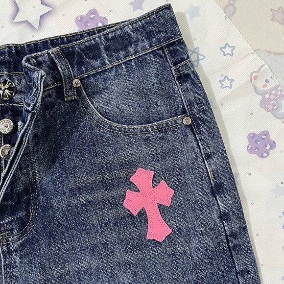 Jeans With Chrome Hearts Cross Patchwork Trim - Picture 7 of 12